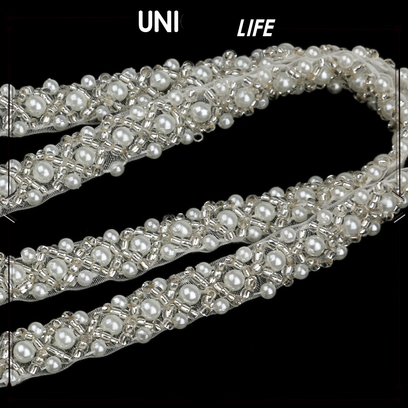 Dải Ren Lưới Đính Hạt Ngọc Trai 1Yard Trang Trí Thủ Công