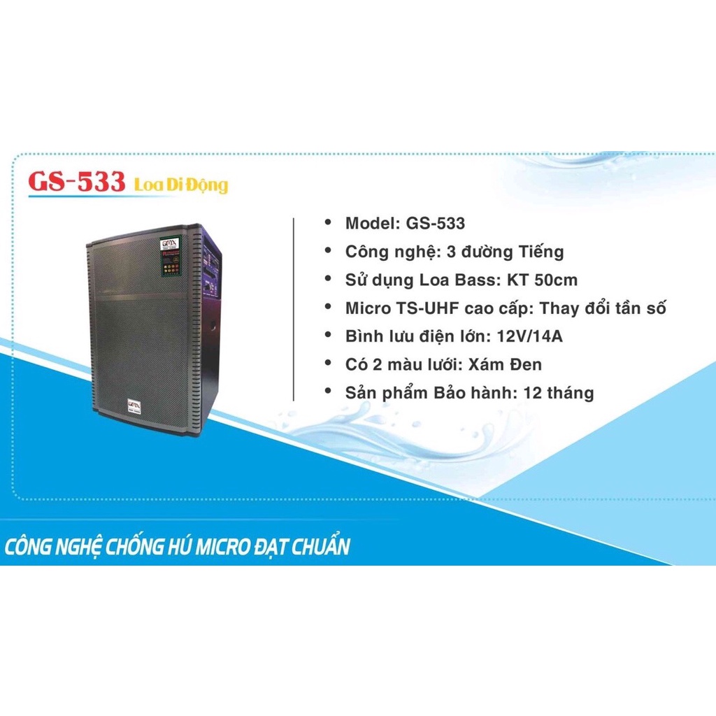 Loa Kéo Karaoke Bluetooth Gmx-GS 533 Hát Siêu Hay Mẫu Mới 2022 Có Bánh Xe Cao cấp