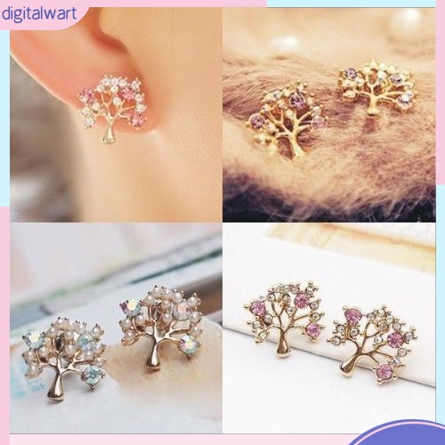 Cặp khuyên tai thiết kế hình cây đính đá lấp lánh và ngọc trai nhân tạo sang trọng dành cho nữ