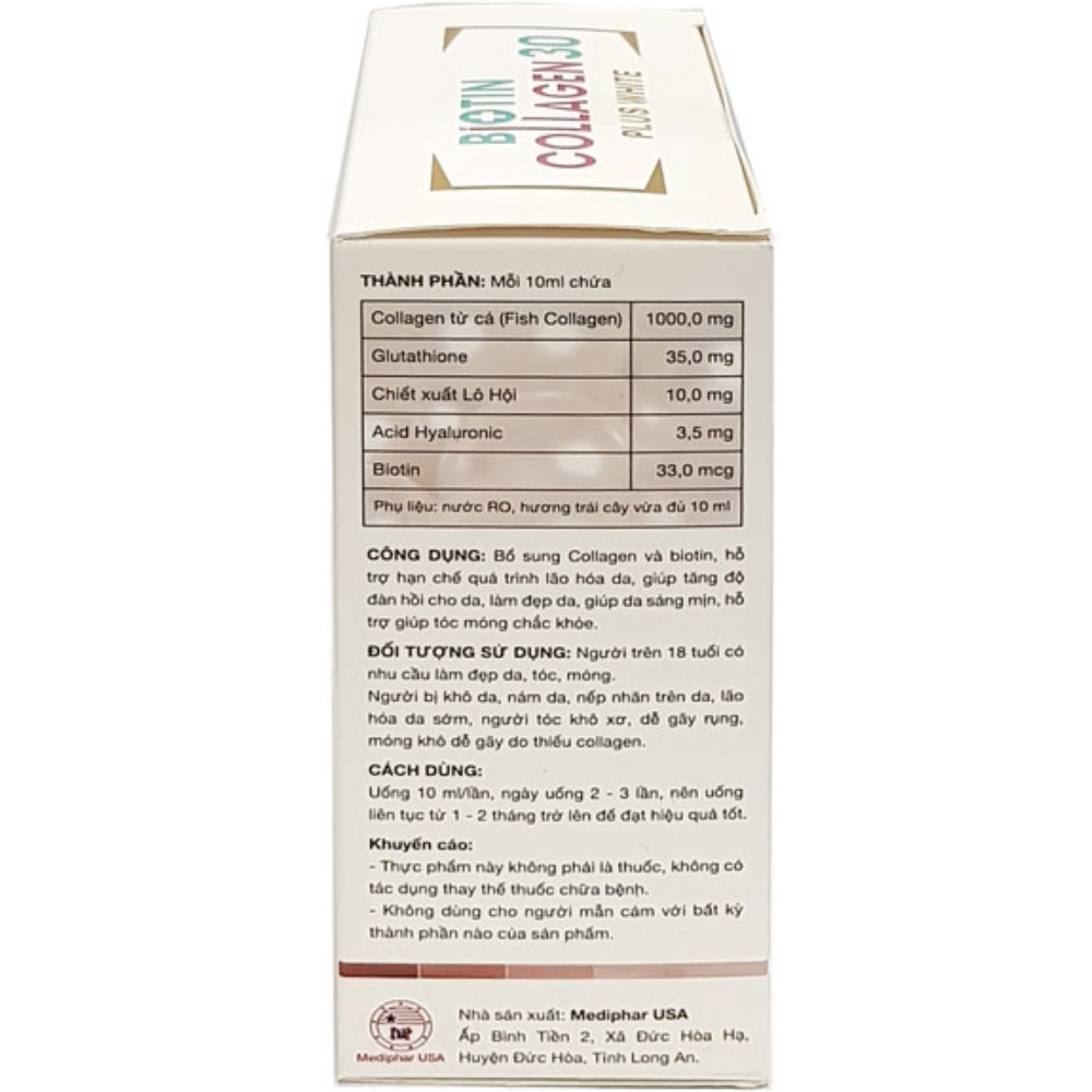 Viên uống Biotin Collagen 30 - Viên uống đẹp da, hỗ trợ mọc tóc Mediphar USA sản xuất chuẩn GMP - Hộp 100 viên nén