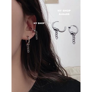 khuyên tai và kẹp tai titan dây xích phối bi tròn không gỉ không dị ứng nam nữ - khuyên tai siêu bền UNISEX BTS