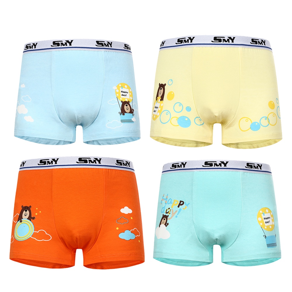 SMY Quần lót cotton mềm co giãn màu trơn ngẫu nhiên họa tiết hoạt hình thoáng khí dành cho bé trai