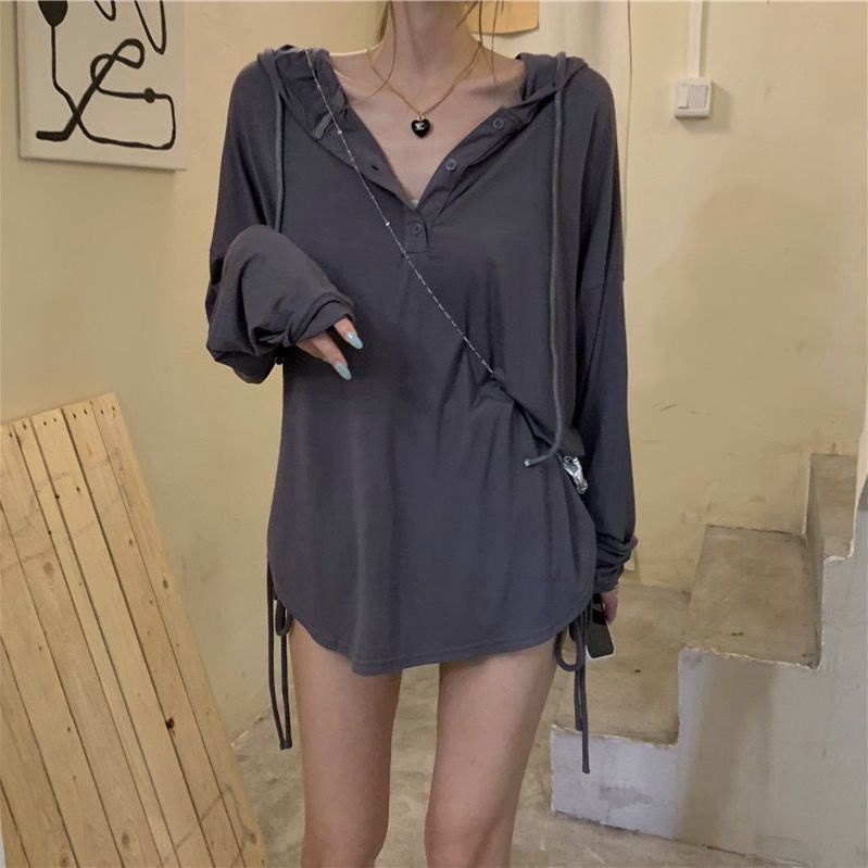 Áo Hoodie Tay Dài Chống Nắng Dáng Rộng Phong Cách Hàn Quốc 2022 Có 3 Màu Tùy Chọn Màu Sắc