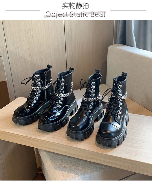 Boots Martin cổ ngắn dây xích đế răng cưa cao 6cm phong cách Ulzzang có khoá sườn | BigBuy360 - bigbuy360.vn