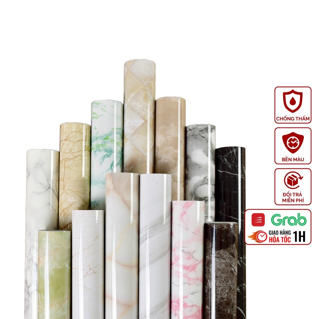 Giấy dán tường vân đá, decal dán bếp, tủ bếp 3D chịu nhiệt chống nước chống dầu mỡ dễ dàng lau chùi