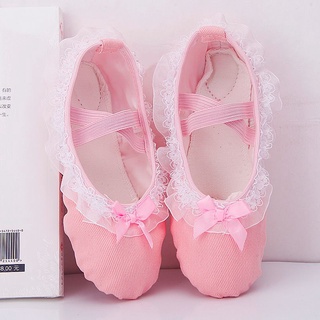 Giày múa ballet vải canvas viền ren nơ