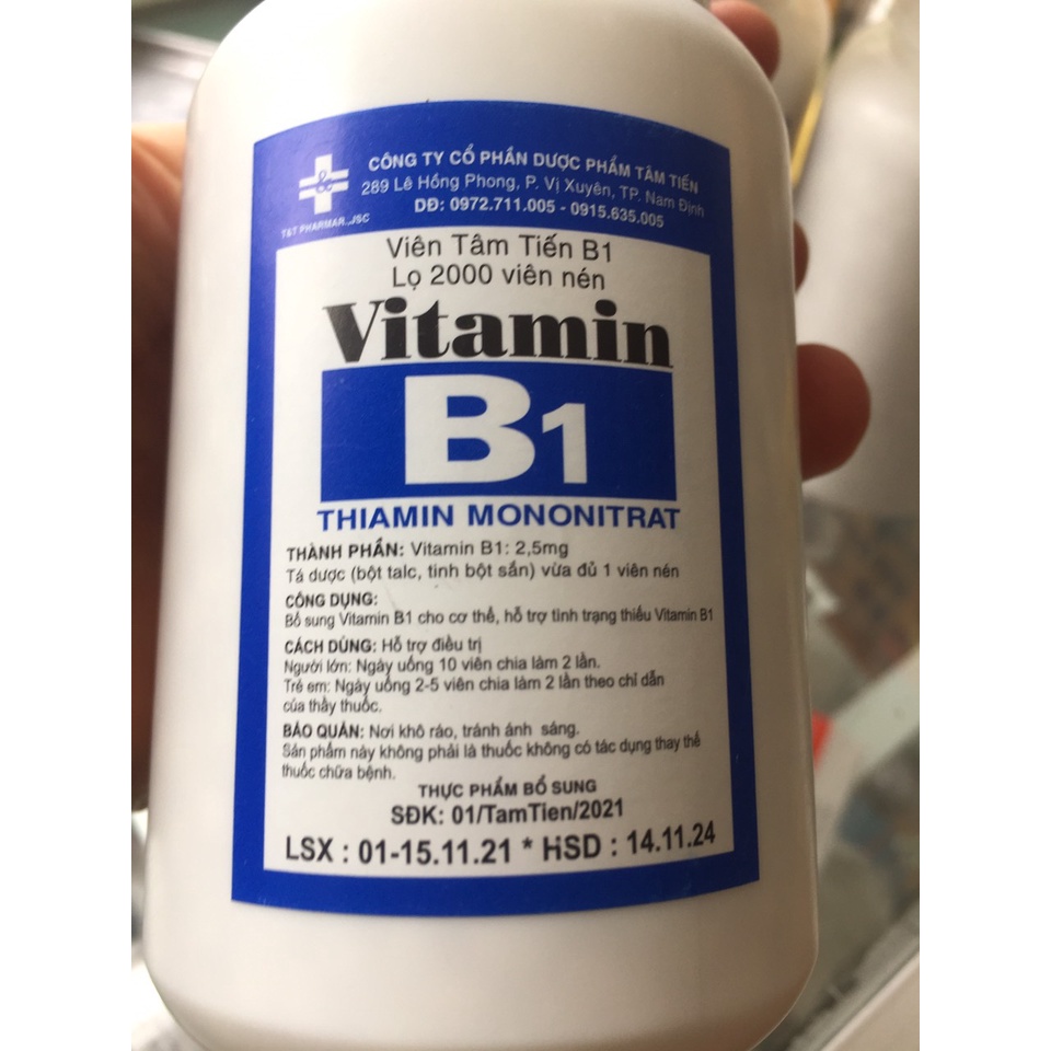 Vitamin B1 lọ 2000 viên kích thích người lớn trẻ em ăn ngủ ngon làm đẹp dắp mặt