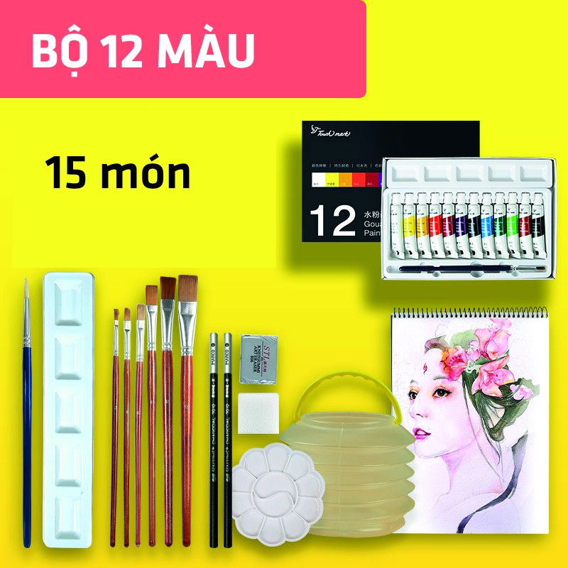 Màu nước, màu gouache  + set cọ TOUCH MARK(5ml/tuýp)