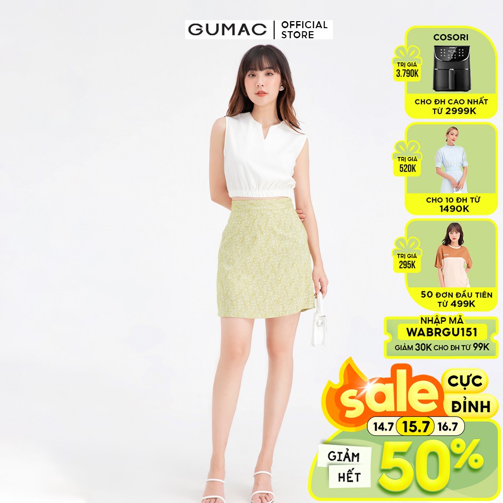 [Mã WABRGU152 giảm 10% tối đa 50k đơn từ 250k] Chân váy chữ A họa tiết hoa cơ bản GUMAC VB686