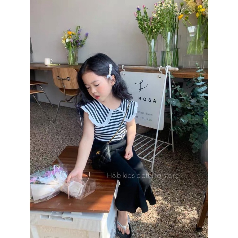 Set áo kẻ quần loe HB bé gái