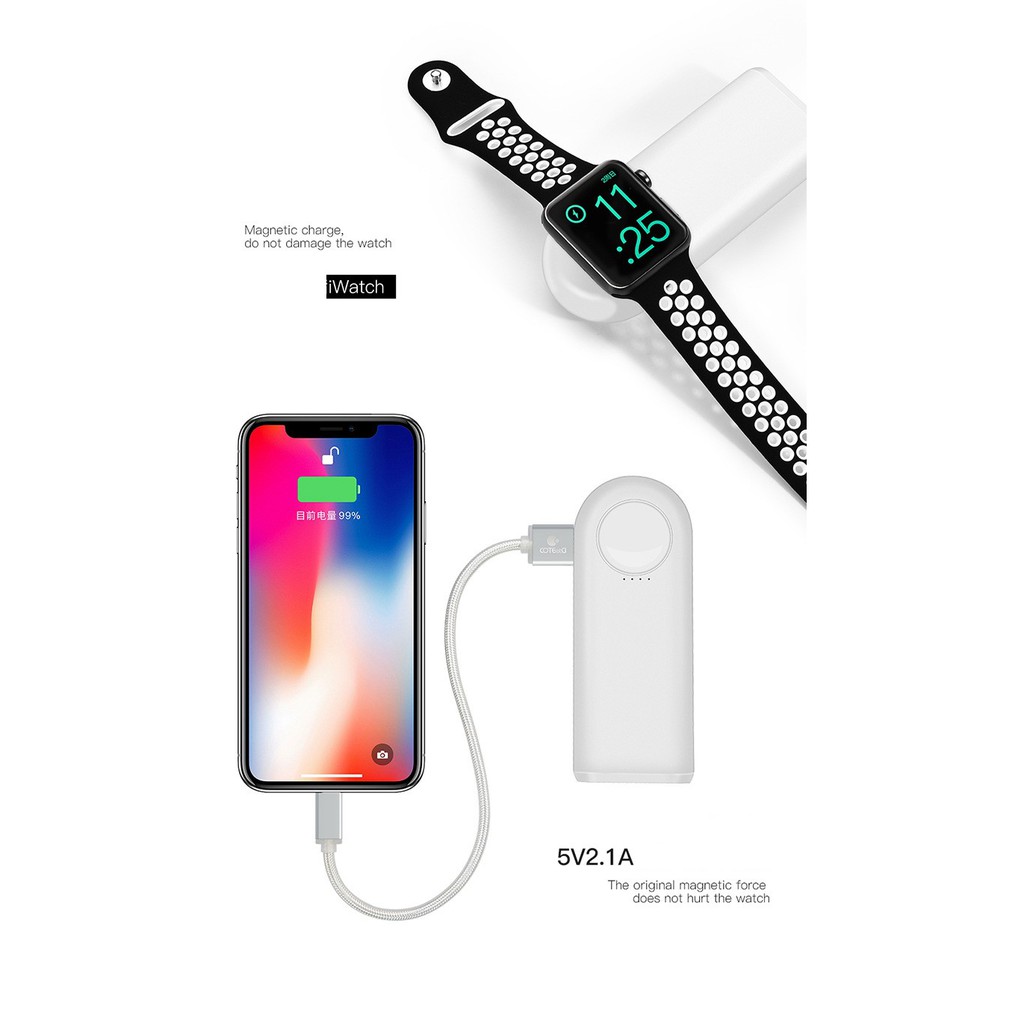 Pin dự phòng kiêm dock sạc cho Apple Watch 2in1 5200 mAh chính hãng Coteetci