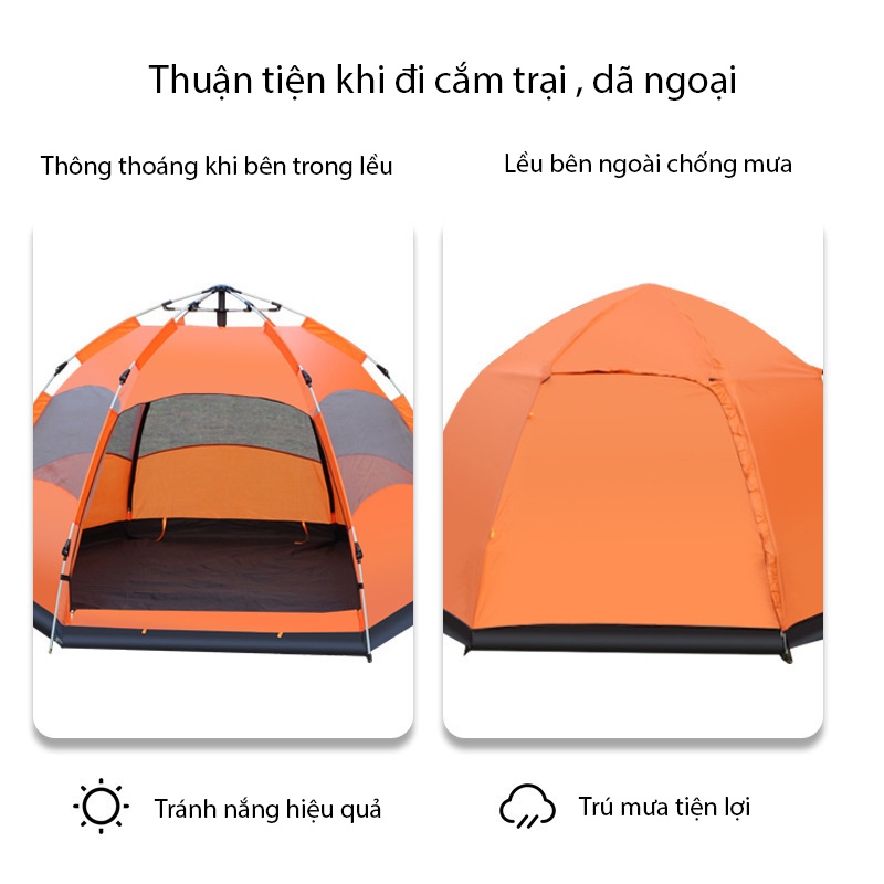 Lều Cắm Trại,Lều Du Lịch Dã Ngoại, Lều Phượt Tự Bung 4 đến 6 người Chống Thấm Nước Chống Muỗi Gấp Gọn Tiện Lợi