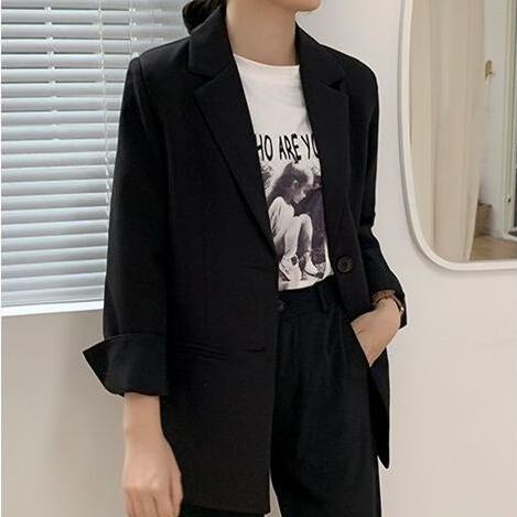 Áo khoác blazer dáng rộng màu đen phong cách Hàn Quốc thời trang thu đông cho nữ