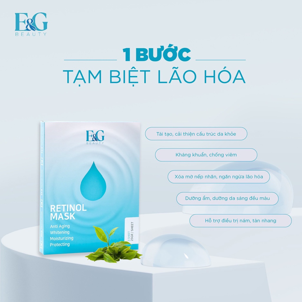 Liệu trình mặt nạ Retinol E&G Beauty trắng sáng căng bóng, chống lão hóa 25g x 3 miếng 1 Hộp