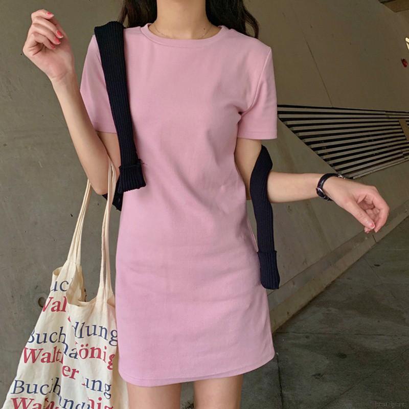 Đầm chữ A tay ngắn màu trơn thời trang mùa hè cho nữ | BigBuy360 - bigbuy360.vn