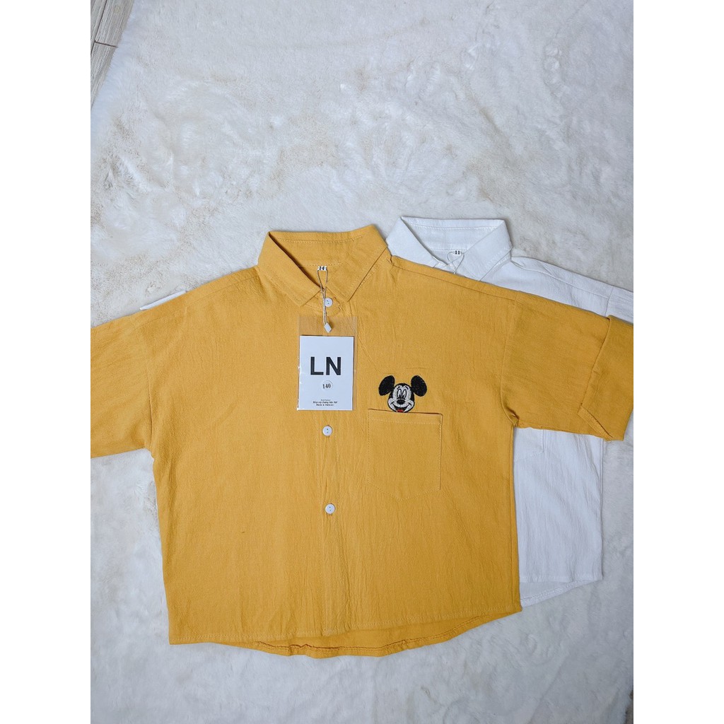 HOT DEAL>>> Áo Sơ Mi Đũi Bé Trai Bé Gái Thêu Mickey