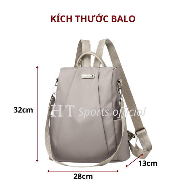 Balo nữ thời trang HT Sports vải dù siêu nhẹ bền chống nước, khóa sau chống trộm phong cách Hàn Quốc đi học đi làm