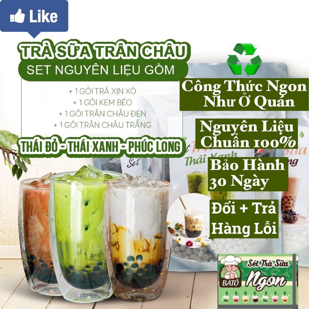 SET NGUYÊN LIỆU PHA TRÀ SỮA PHÚC LONG, THÁI XANH, ĐẬU BIẾC,THAN TRE,SOCOLA (10-15LY),MÃ TS0001