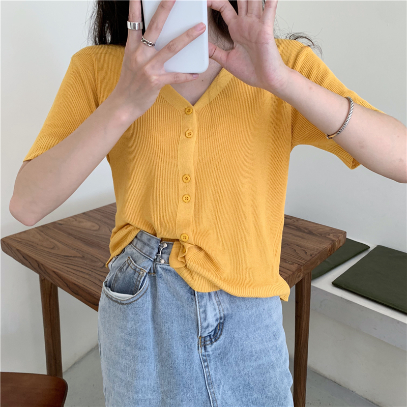 SUXI Áo Dệt Kim Cổ Chữ V Nhiều Màu Tùy Chọn Cho Nữ