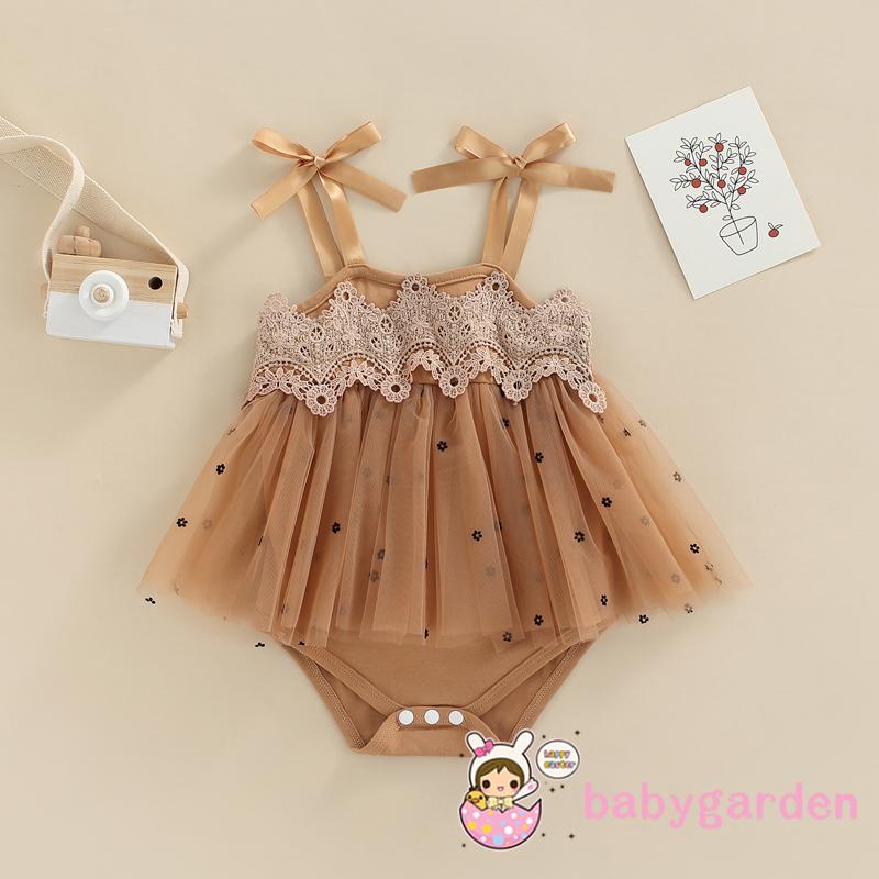 Bộ Áo Liền Quần Hai Dây Phối Ren In Hoa Dành Cho Bé Gái 0-24 Tháng Tuổi