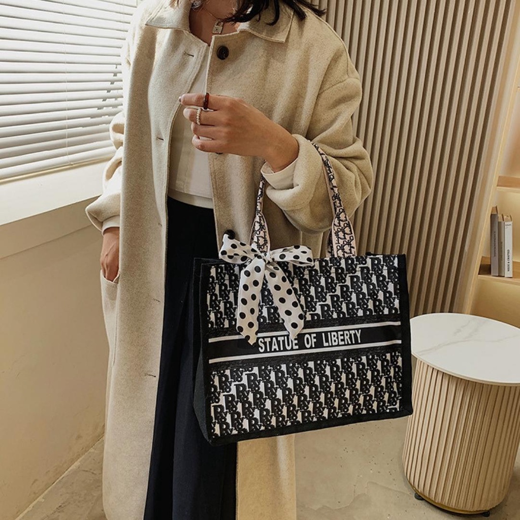 Túi xách nữ , túi tote công sở size to vải Canvas phối nơ thời trang Hàn Quốc TX12