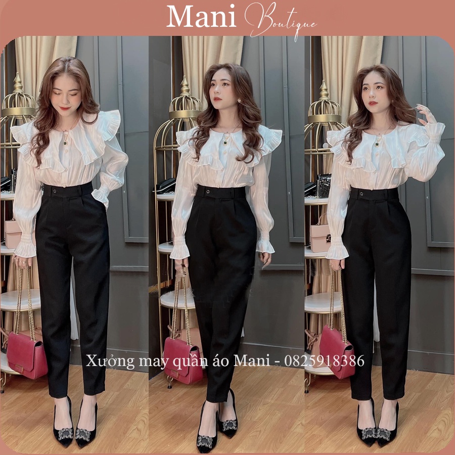 Quần tây nữ lưng cao đi học công sở màu đen dáng dài quần baggy vải học sinh cạp cao dày mềm phối áo sơ mi công sở đẹp