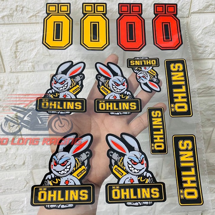 [Mã LIFEAUMAY giảm 10% tối đa 30k đơn 150k] Bộ tem Sticker decal Thỏ Ohlins dán trang trí xe máy