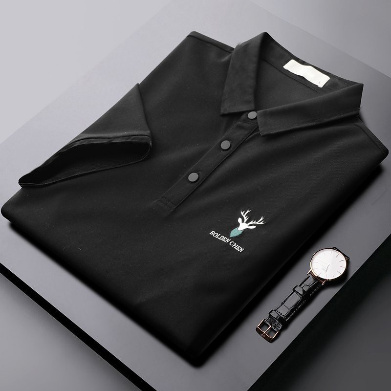 Áo thun nam cổ bẻ ngắn tay THÊU ĐẦU HƯƠU vải cá sấu siêu đẹp full size | BigBuy360 - bigbuy360.vn