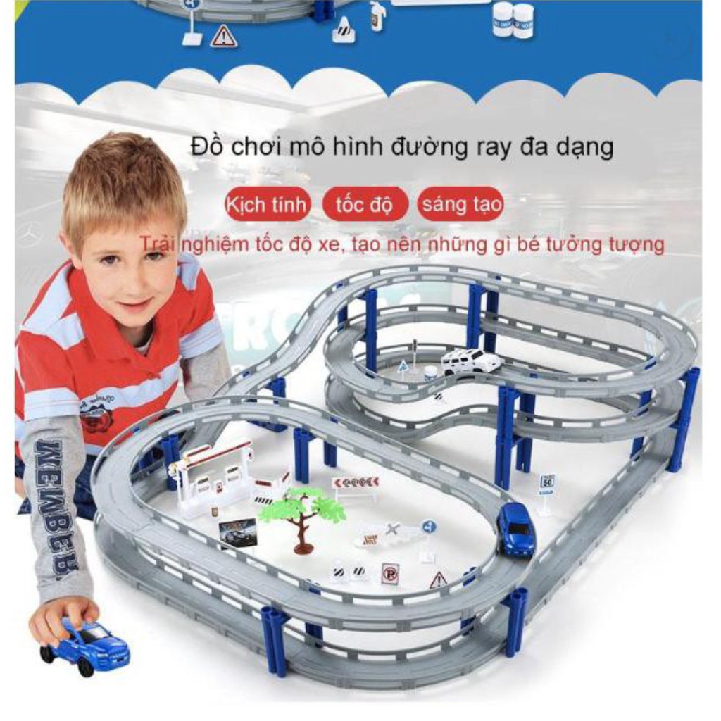 Đồ chơi mô hình đường ray USKids 338-35 (4 tầng, 2 xe) 