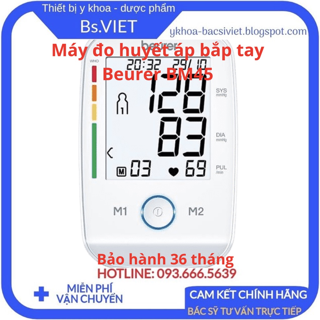 Máy đo huyết áp bắp tay Beurer BM45-Xuất xứ Đức,đo chính xác huyết áp, nhịp tim, thiết kế gọn nhẹ dễ dàng mang theo