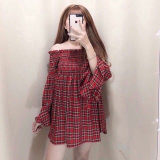 Áo bệt vai caro đỏ