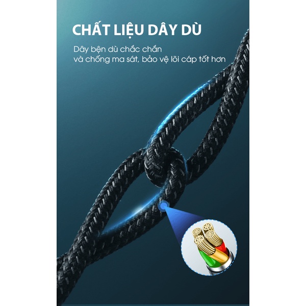 Cáp sạc nhanh đa năng 3in1 ROBOT RYT120 1.2m dây bện dù chống rối, tương thích iPhone iPad Android - Bảo hành chính hãng