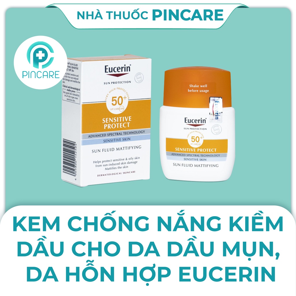 Kem chống nắng Eucerin Sun Fluid Mattifying Sensitive SPF 50+ 50ml (lọ thấp) - Hàng chính hãng - Nhà thuốc PinCare