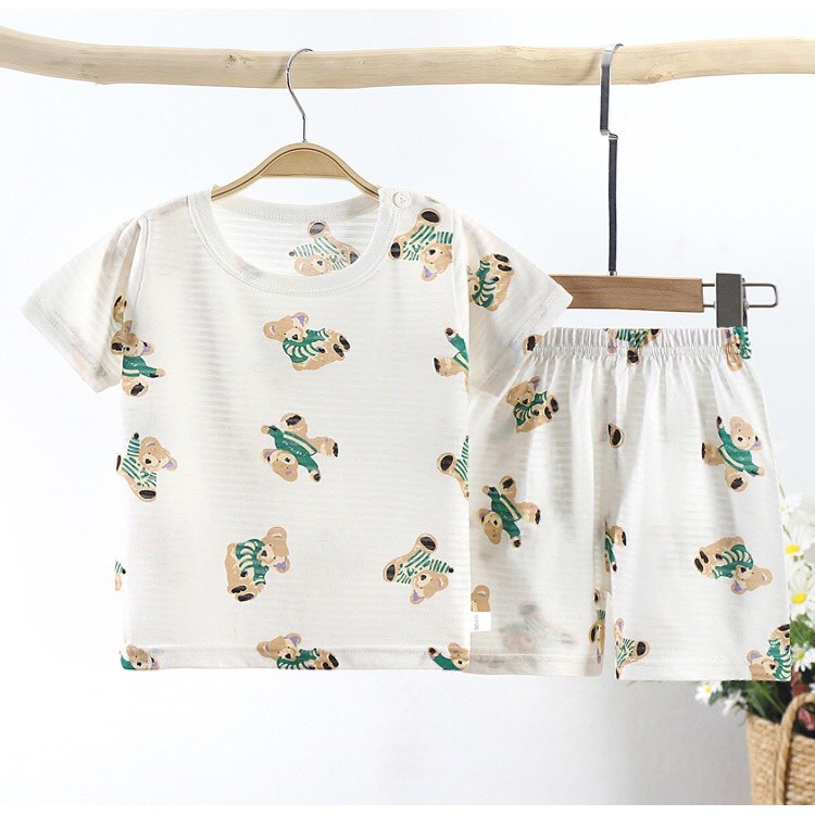 Đồ bộ ngắn tay cotton cho bé trai, bé gái mùa hè, quần áo ngủ trẻ em họa tiết dễ thương