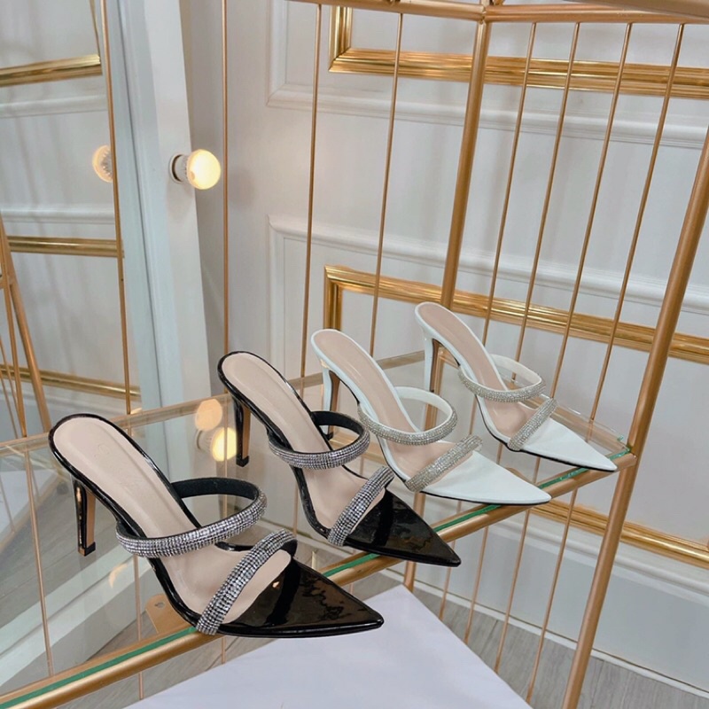 BÁN SỈ Guốc nữ cao gót 2 quai đá to mũi nhọn gót nhọn 9p chanh xả