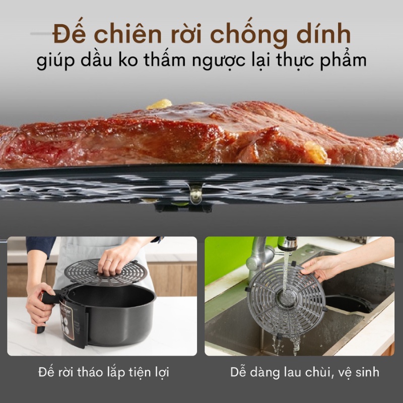 Nồi chiên không dầu FujiE AF4 dung tích 5L - Công nghệ Nhật Bản - Chống dính cao cấp - Hàng chính hãng