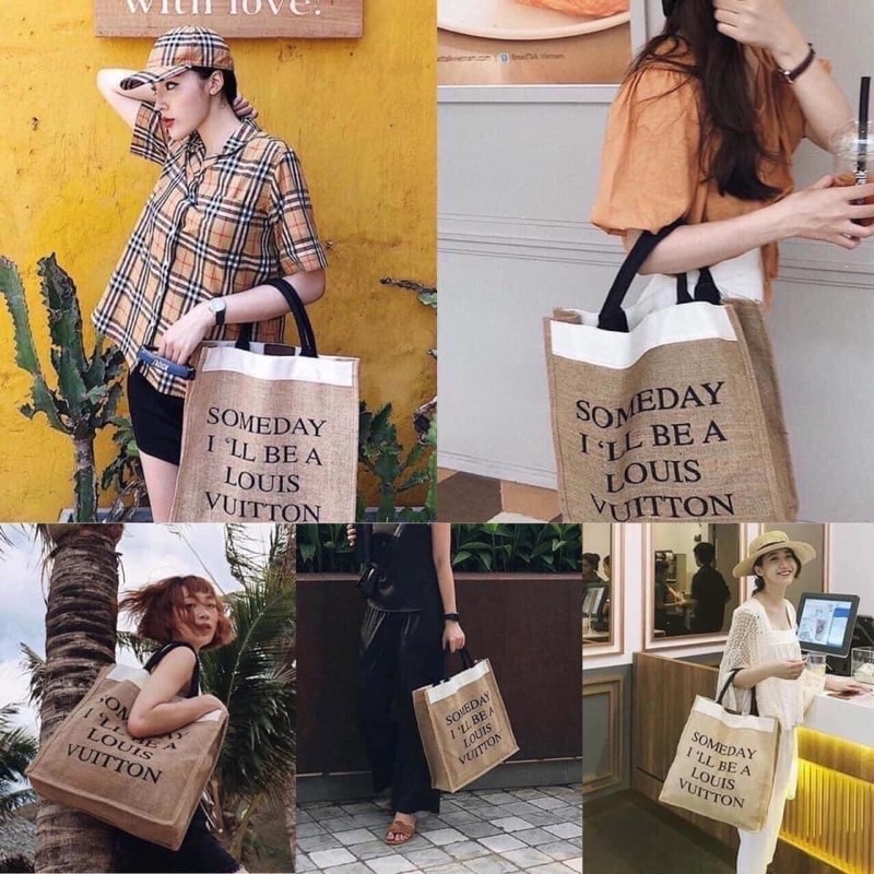 Túi giỏ xách cói đi biển du lịch Someday I ll be a L.V bản to thời trang 2021