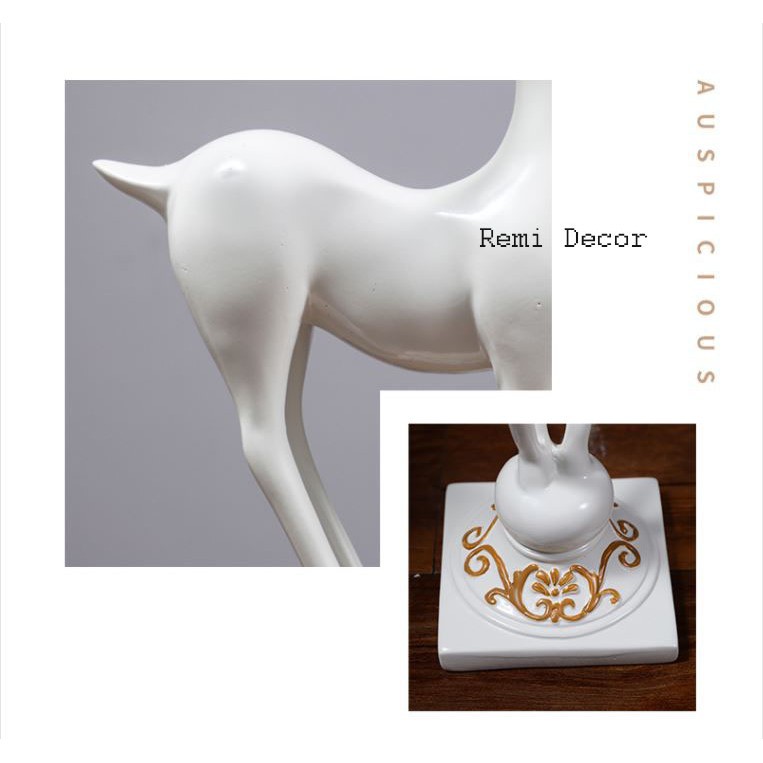 ✽✷▦2021 NEW Decor phòng khách đẹp bằng bộ hươu trắng dáng đứng độc đáo - Chất bột đá đúc phủ bóng như hình ảnh