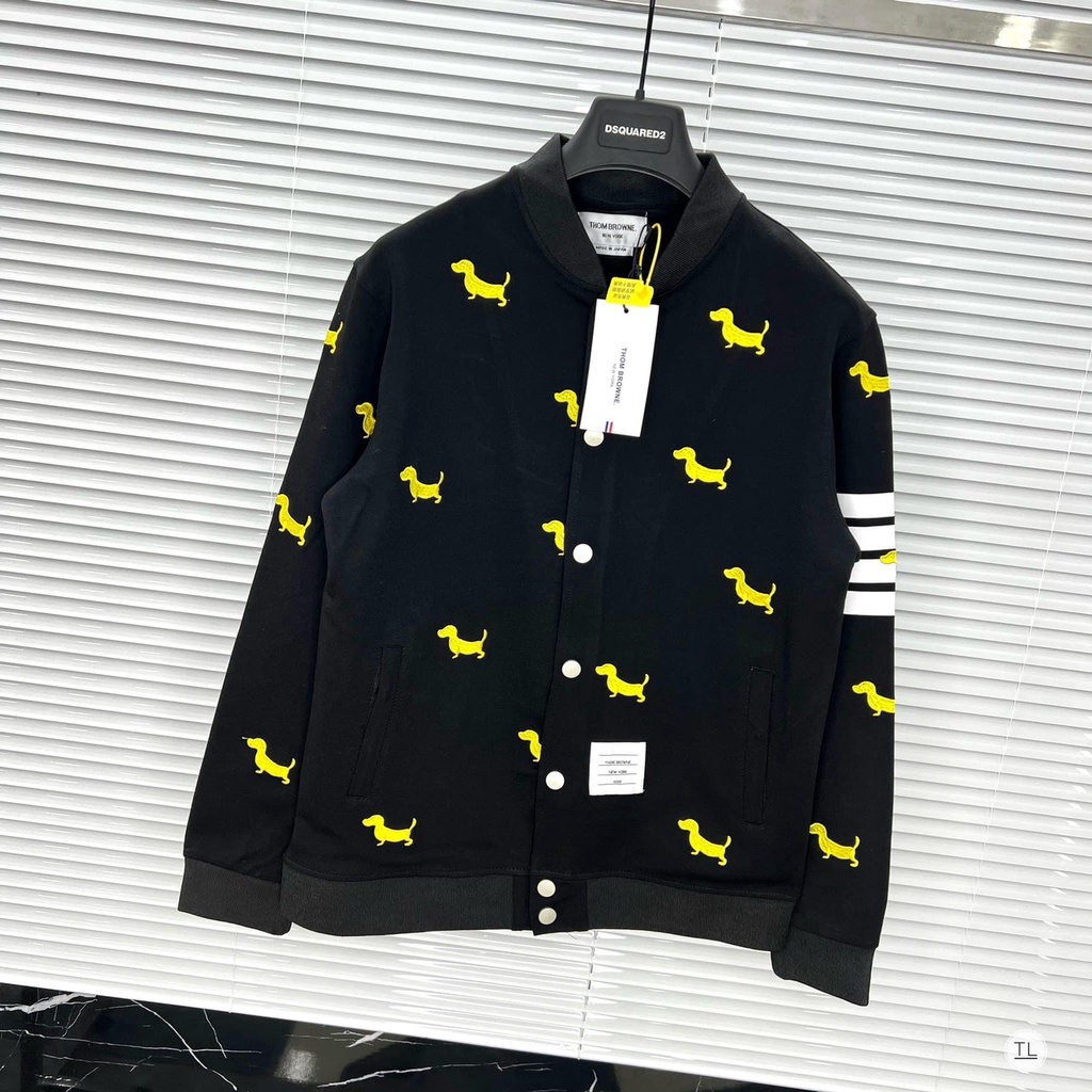 Áo Khoác Bomber Nam Nữ Thom 4 Sọc Tay Phối Họa Tiết