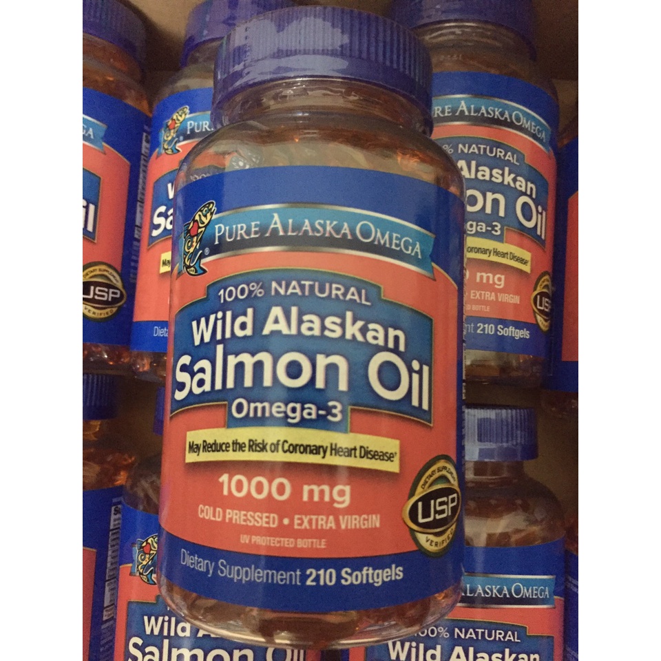 [Hàng Mỹ] Viên uống dầu cá hồi Pure Alaska Omega-3 Wild Alaskan Salmon Oil 1000mg 210 viên -USA Chính Hãng-