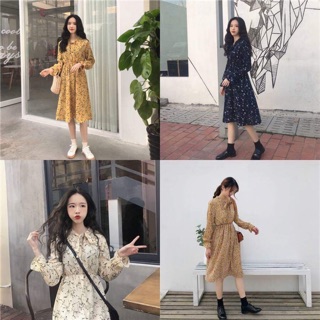 [ORDER] Đầm hoa Vintage cổ nơ freesize