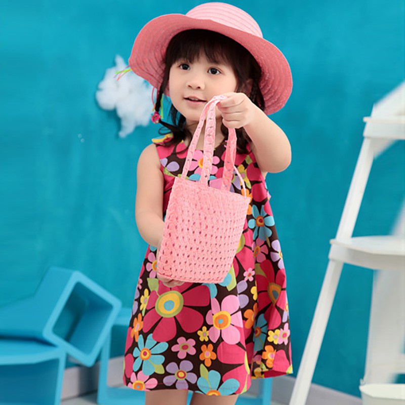 Bộ 2 Sản Phẩm Nón Rơm + Túi Xách Tay Kiểu Công Chúa Cho Bé Gái