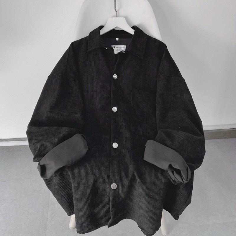 Áo Khoác Kiểu Sơ Mi Nhung Gân Nam Nữ Unisex Chất Dày Dặn Phong Cách Hàn Quốc
