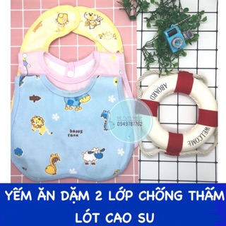 Yếm ăn dặm 2 lớp chống thấm, lót cao su in hình dễ thương cho bé từ 4 tháng - 5 tuổi