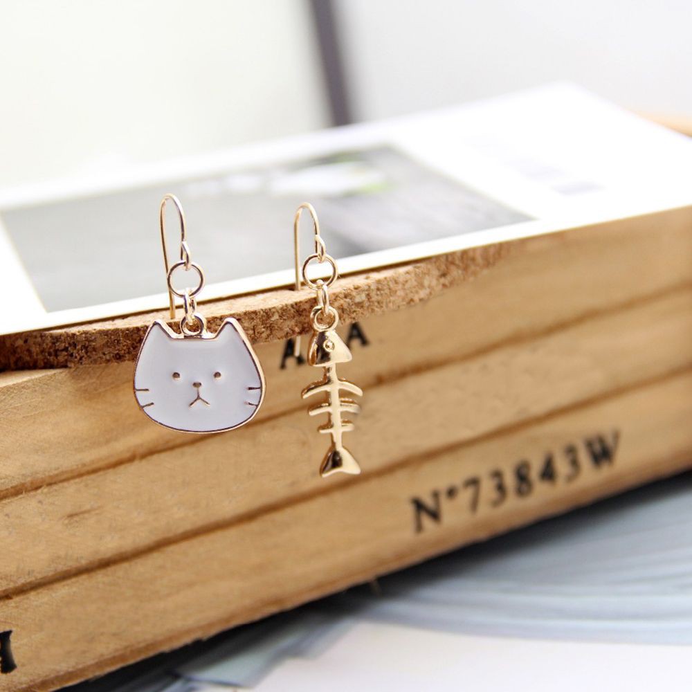 Khuyên tai hình mèo và xương cá thiết kế thời trang xinh xắn cho nữ