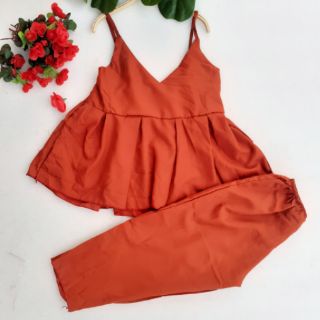 Bộ voan lụa quần lửng trơn màu