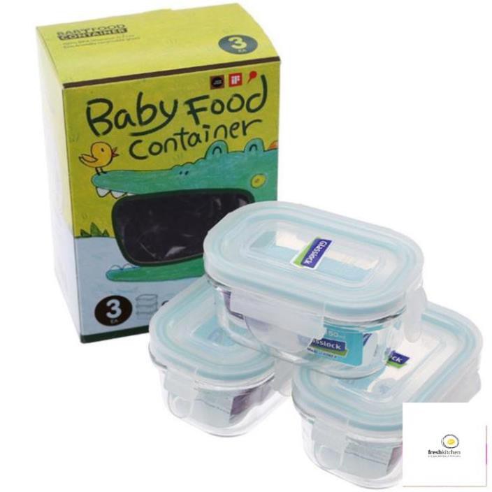 Set 3 Hộp thủy tinh đựng đồ ăn dặm cho bé có nắp kín