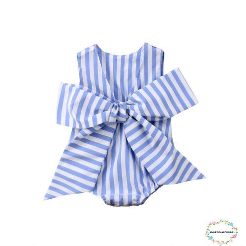 ღWSVღCute Newborn Baby Girl Bowknot Striped Romper Jumpsuit Clothes Summer Outfits 0-2T