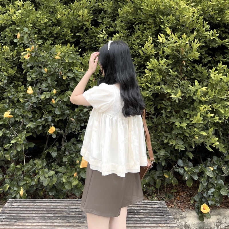 SET BABYDOLL VOAN QUẦN NÂU TÂY (ảnh thật/video)