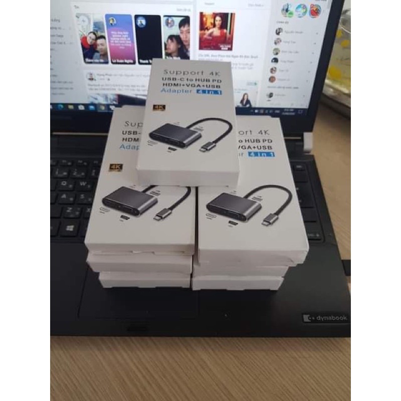 Cáp chuyển Type C sang HDMI VGA USB 4 in 1